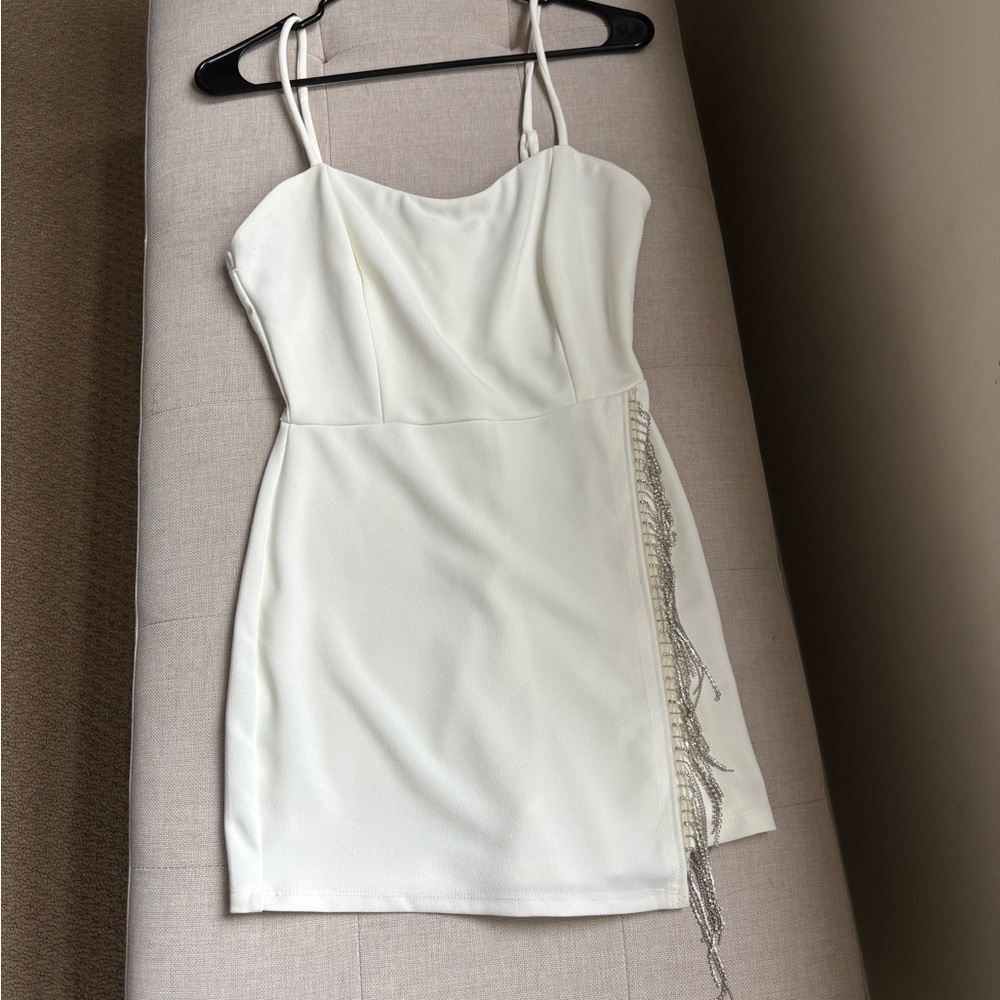 White Rhinestone Fringe Romper